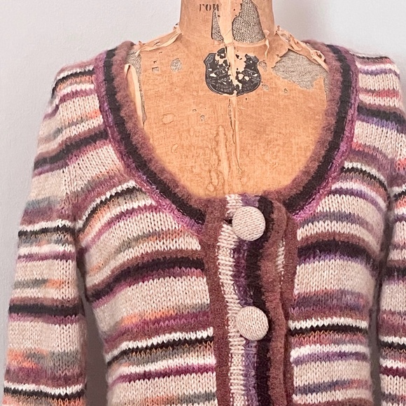 Anthro Sleeping on Snow Long Striped Button Up Sweater / Knit Cardigan - Medium - Picture 2 of 10
